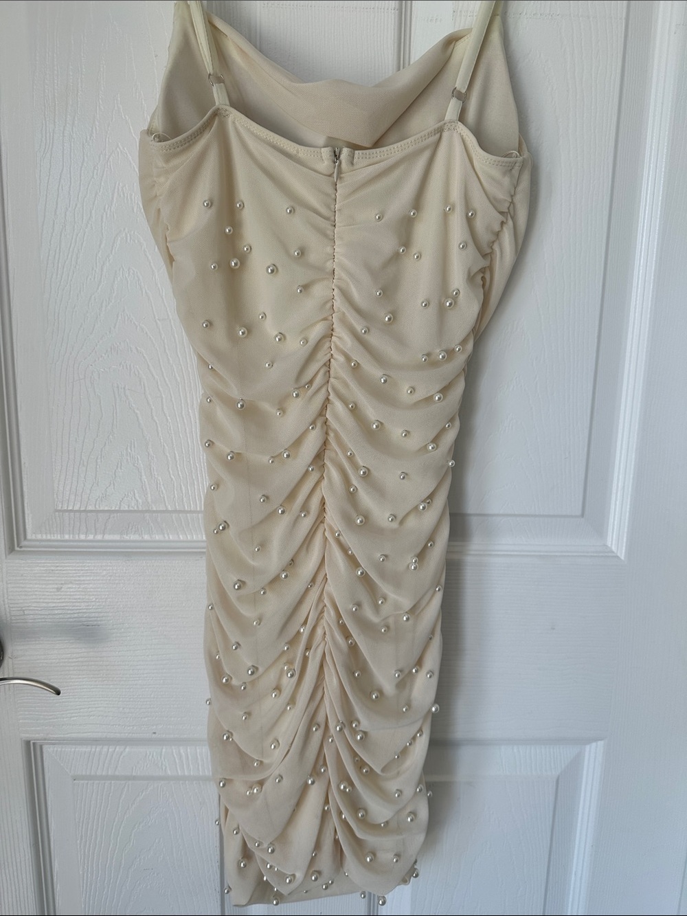 Iris Cream Pearl Ruched Mesh Mini Dress - Size Small - Picture 4 of 6